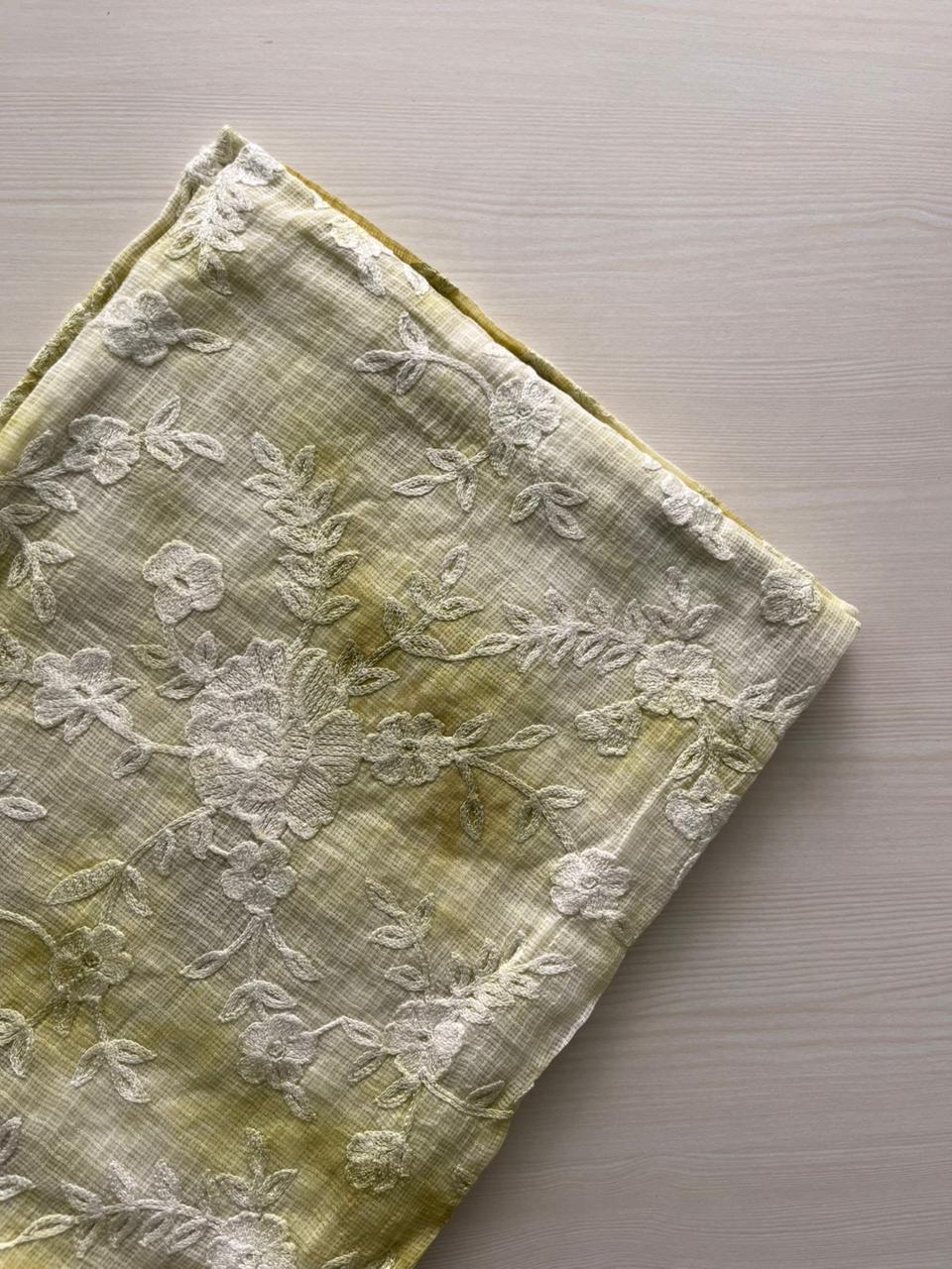 Pastel Whispers Tie-Dye Net Kota Suit Material Meadow Lace