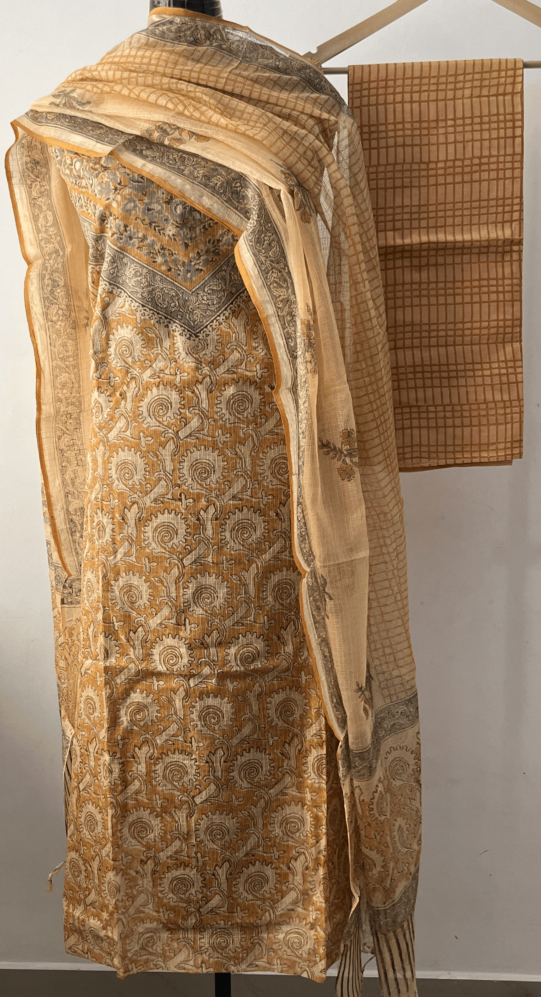 Hand Block Print Inspired Full Net Kota Suit Amber Heritage