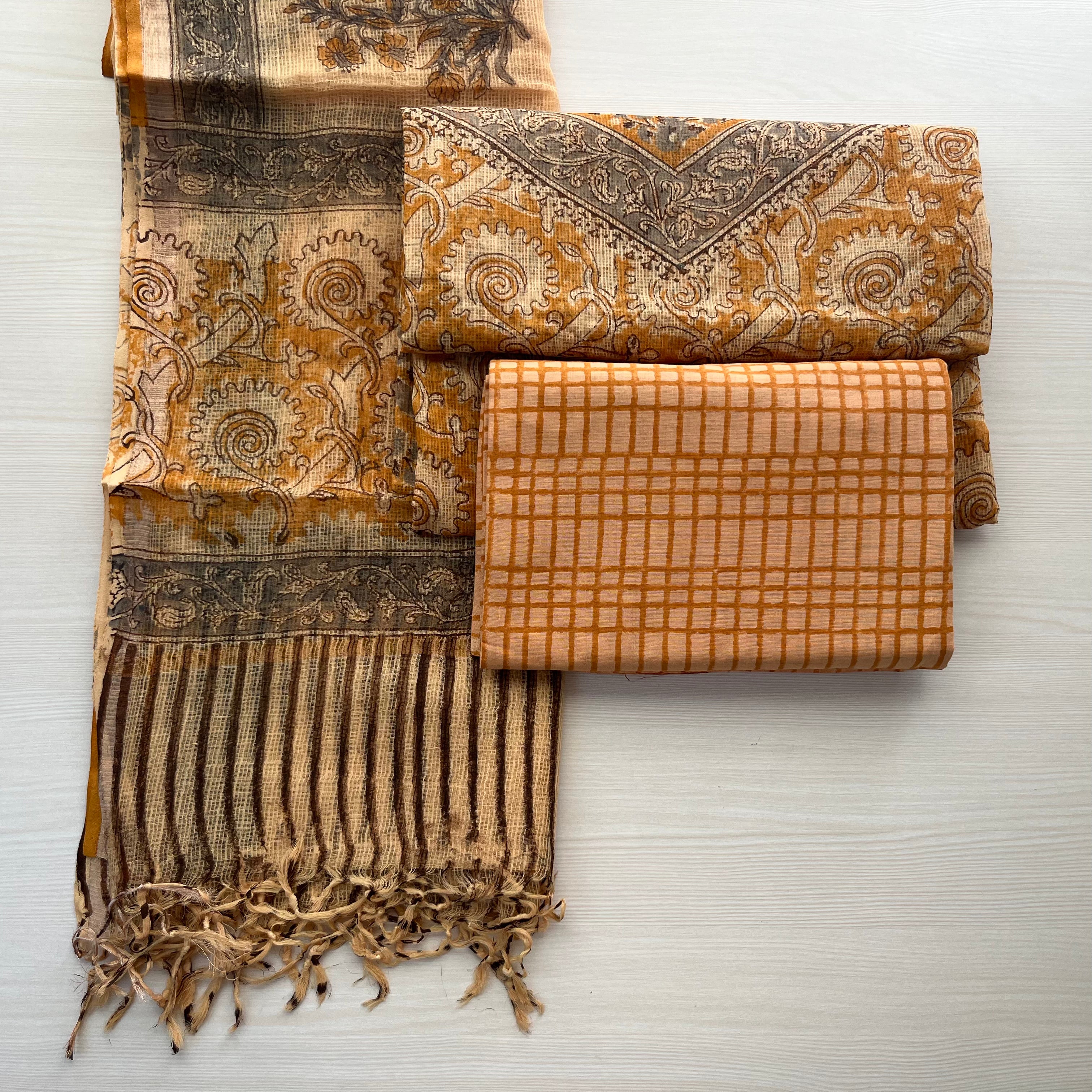 Hand Block Print Inspired Full Net Kota Suit Amber Heritage