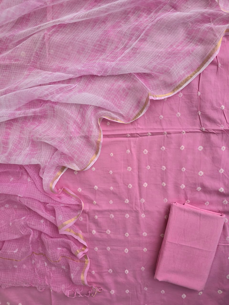 Hand Block Printed Cotton Suit with Cotton Kota Doria Dupatta Petal Whisper