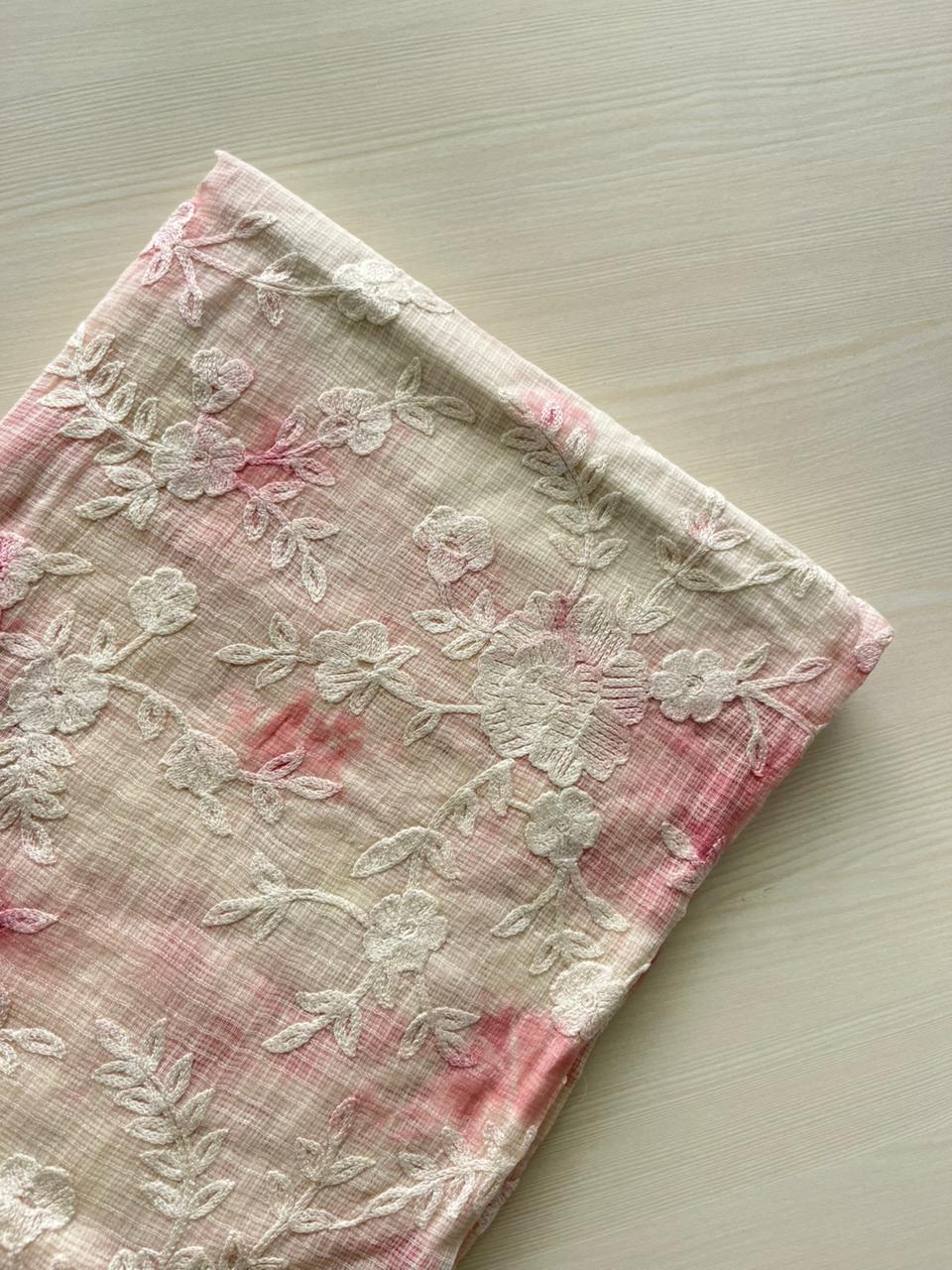 Pastel Whispers Tie-Dye Net Kota Suit Material Rosewood Whisper