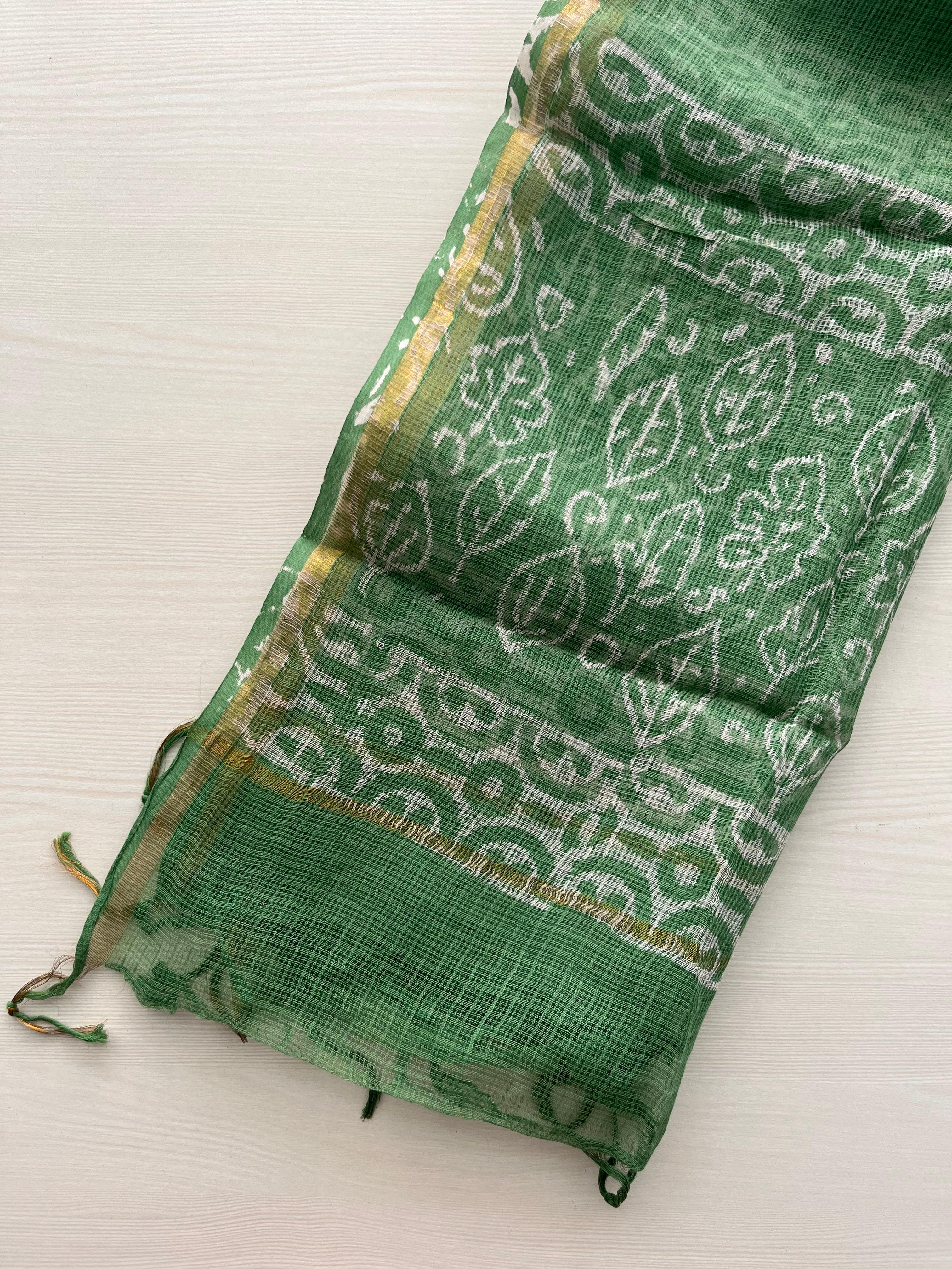 Hand Block Printed Full Kota Suit Sage Classic