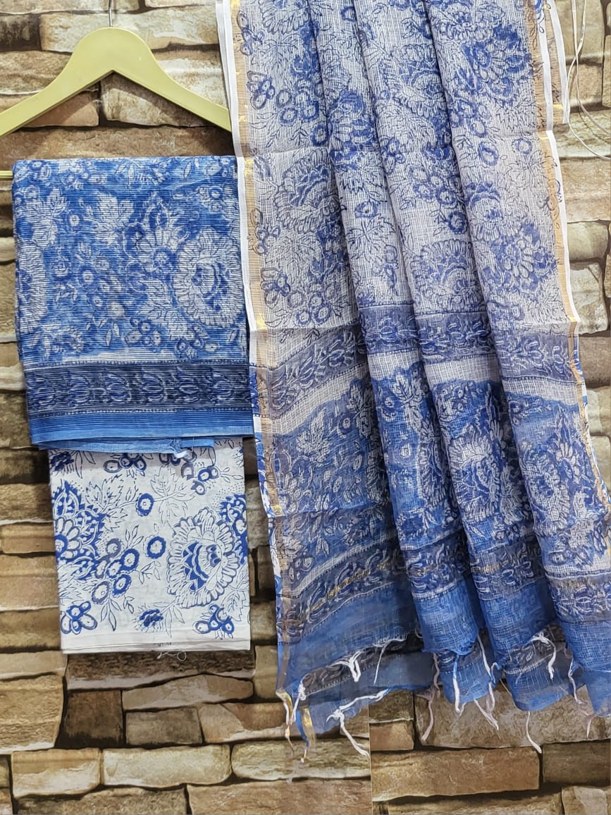 Hand Block Printed Full Kota Suit Azure Garden