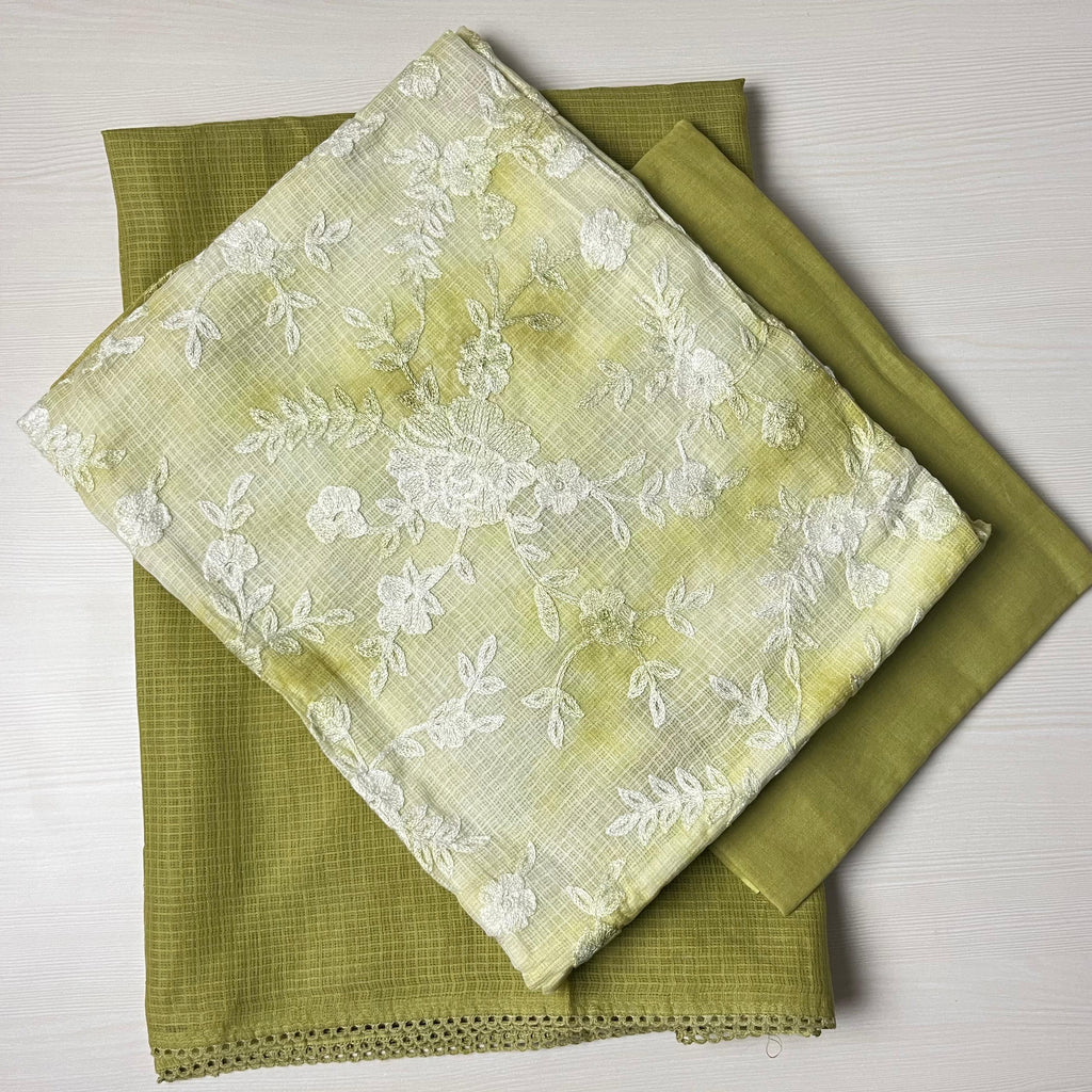 Pastel Whispers Tie-Dye Net Kota Suit Material Meadow Lace