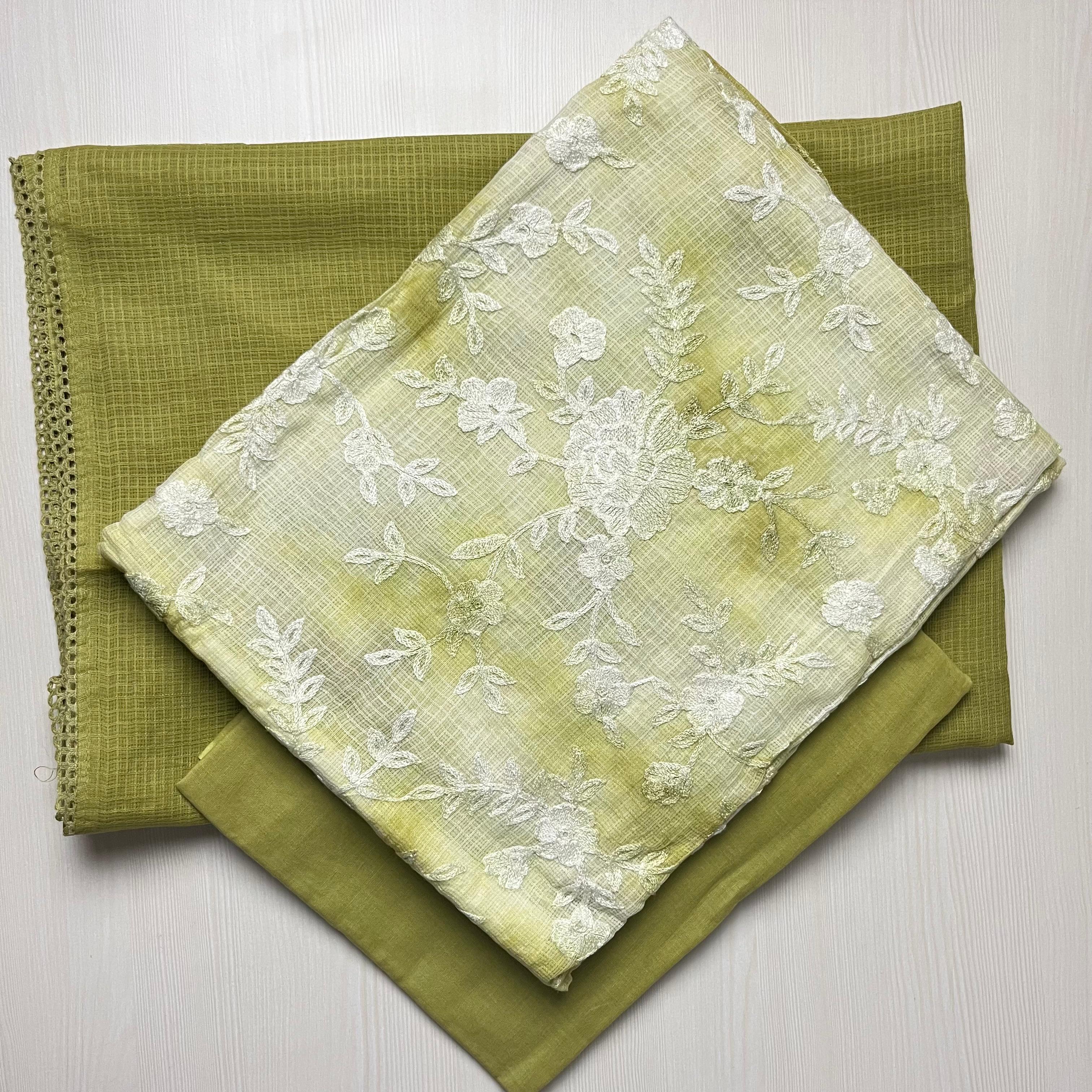 Pastel Whispers Tie-Dye Net Kota Suit Material Meadow Lace