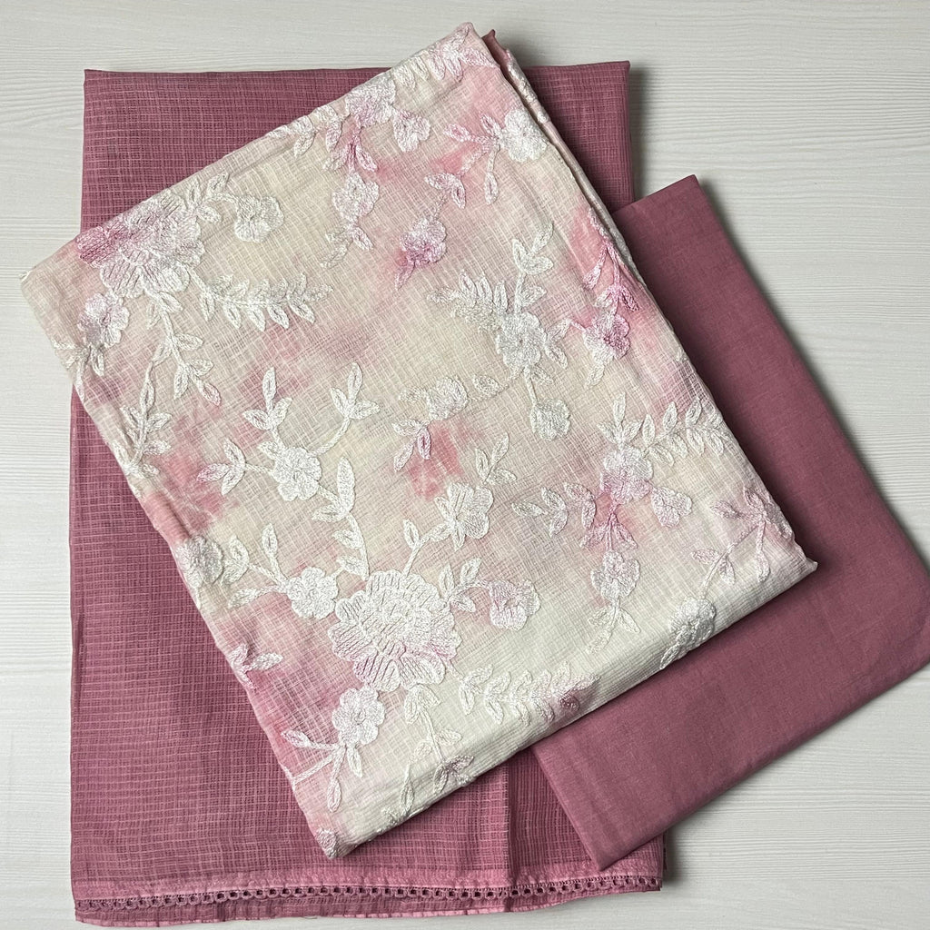 Pastel Whispers Tie-Dye Net Kota Suit Material Rosewood Whisper