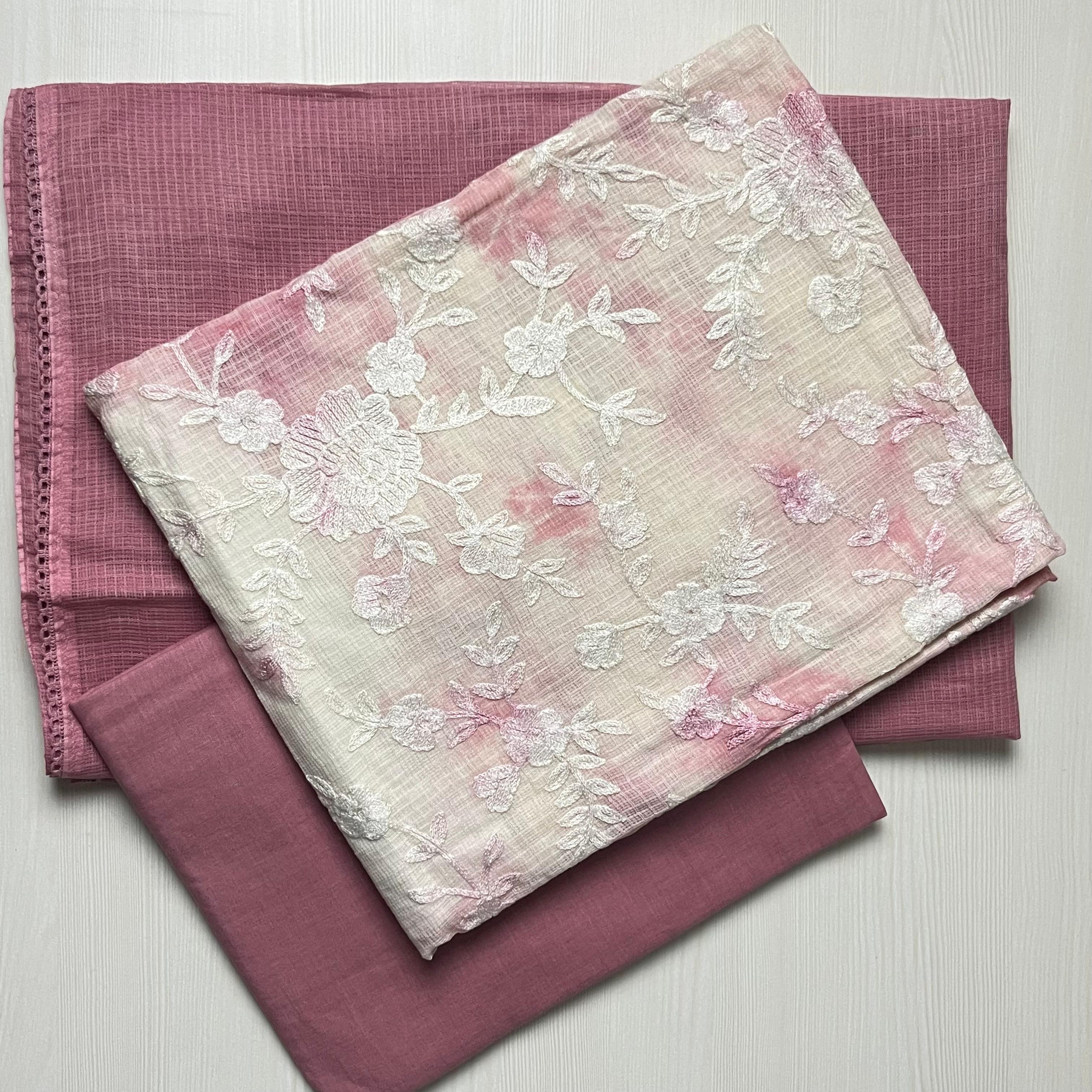 Pastel Whispers Tie-Dye Net Kota Suit Material Rosewood Whisper