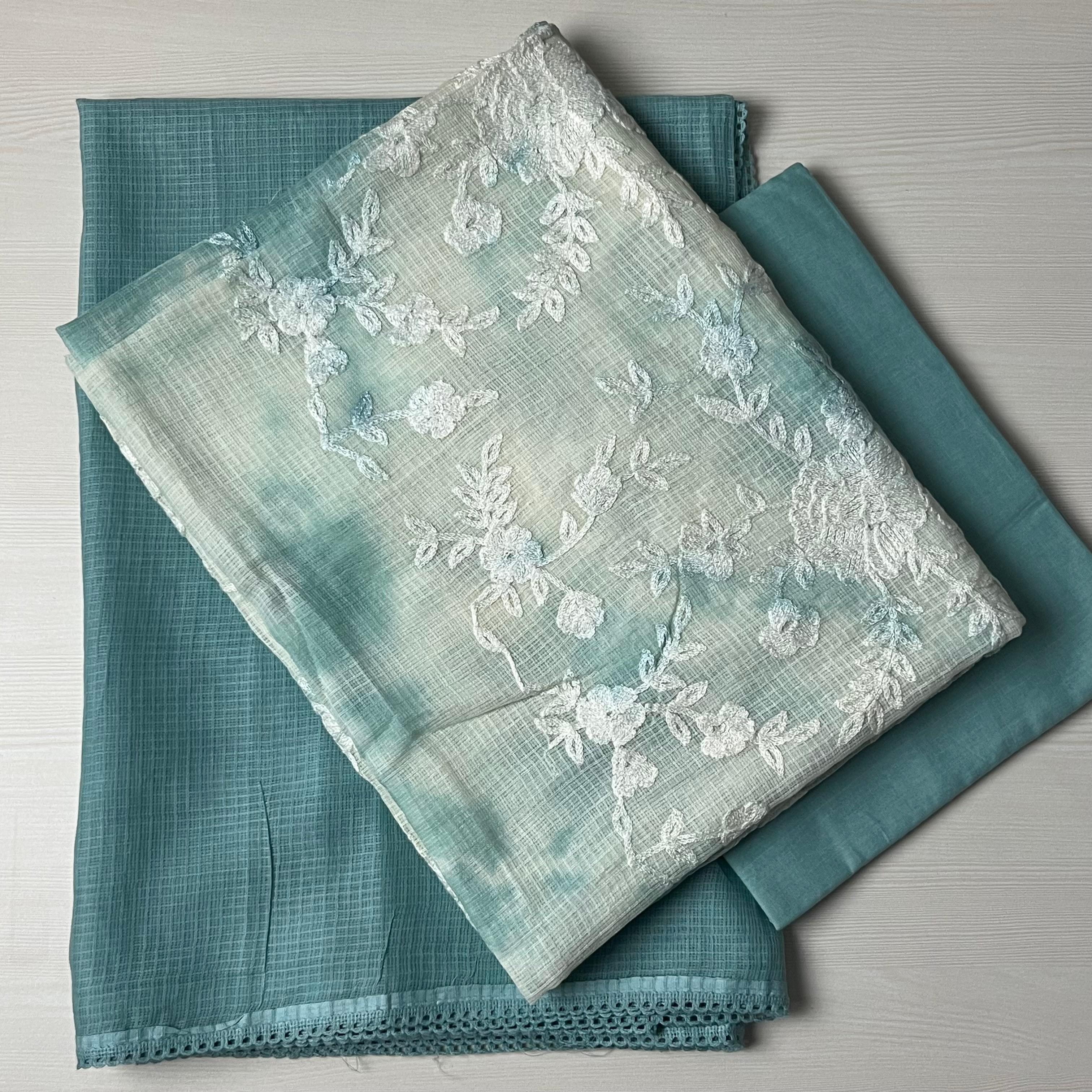 Pastel Whispers Tie-Dye Net Kota Suit Material Breeze Bloom